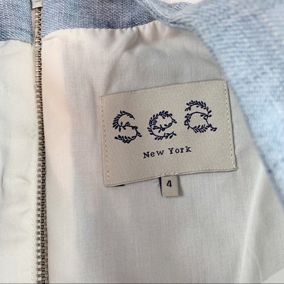 Sea NY short sleeve linen blend sheath dress in light blue with contrast trim - Picture 9 of 10